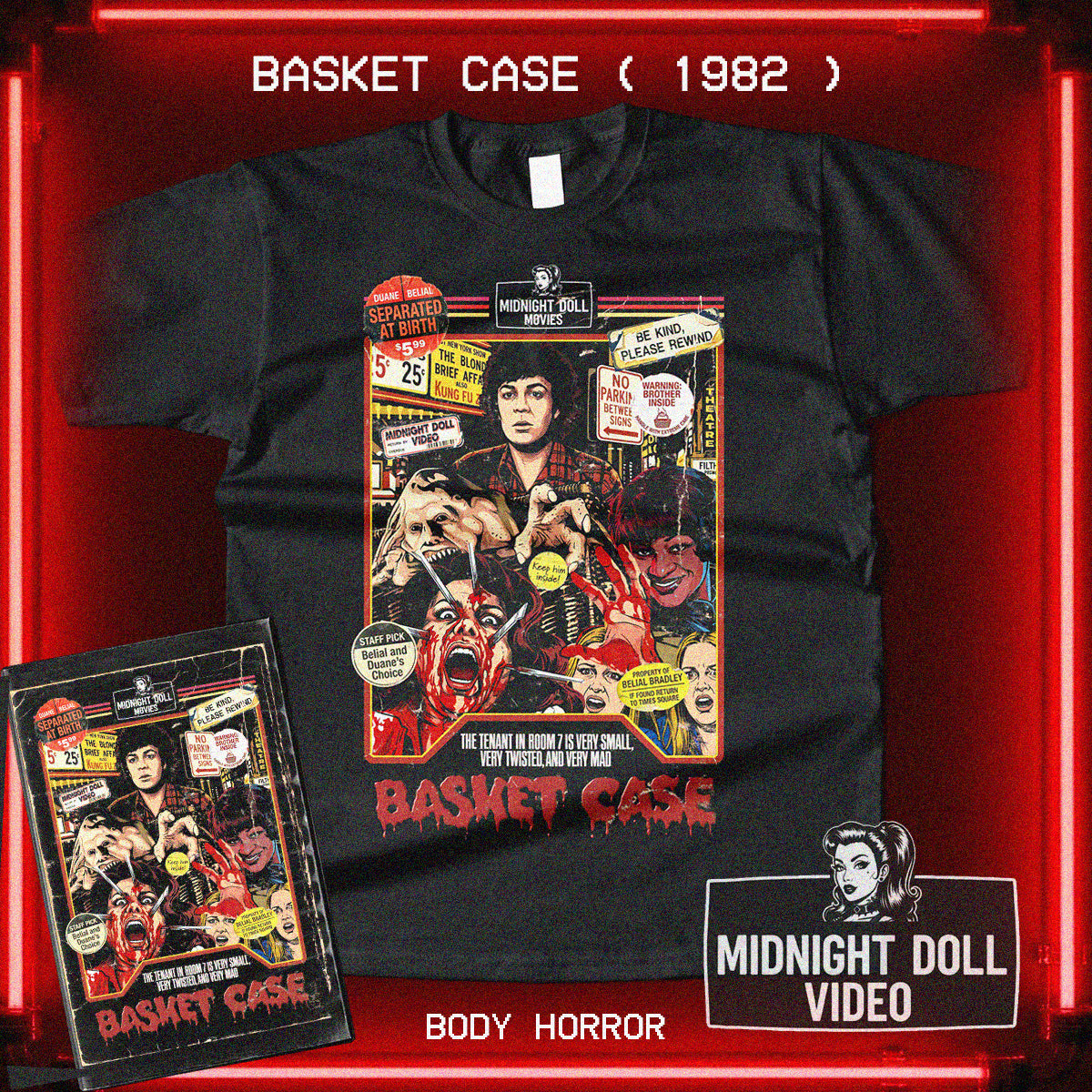 Basket Case (1982) - "Belial's Revenge" VHS Tribute T-Shirt
