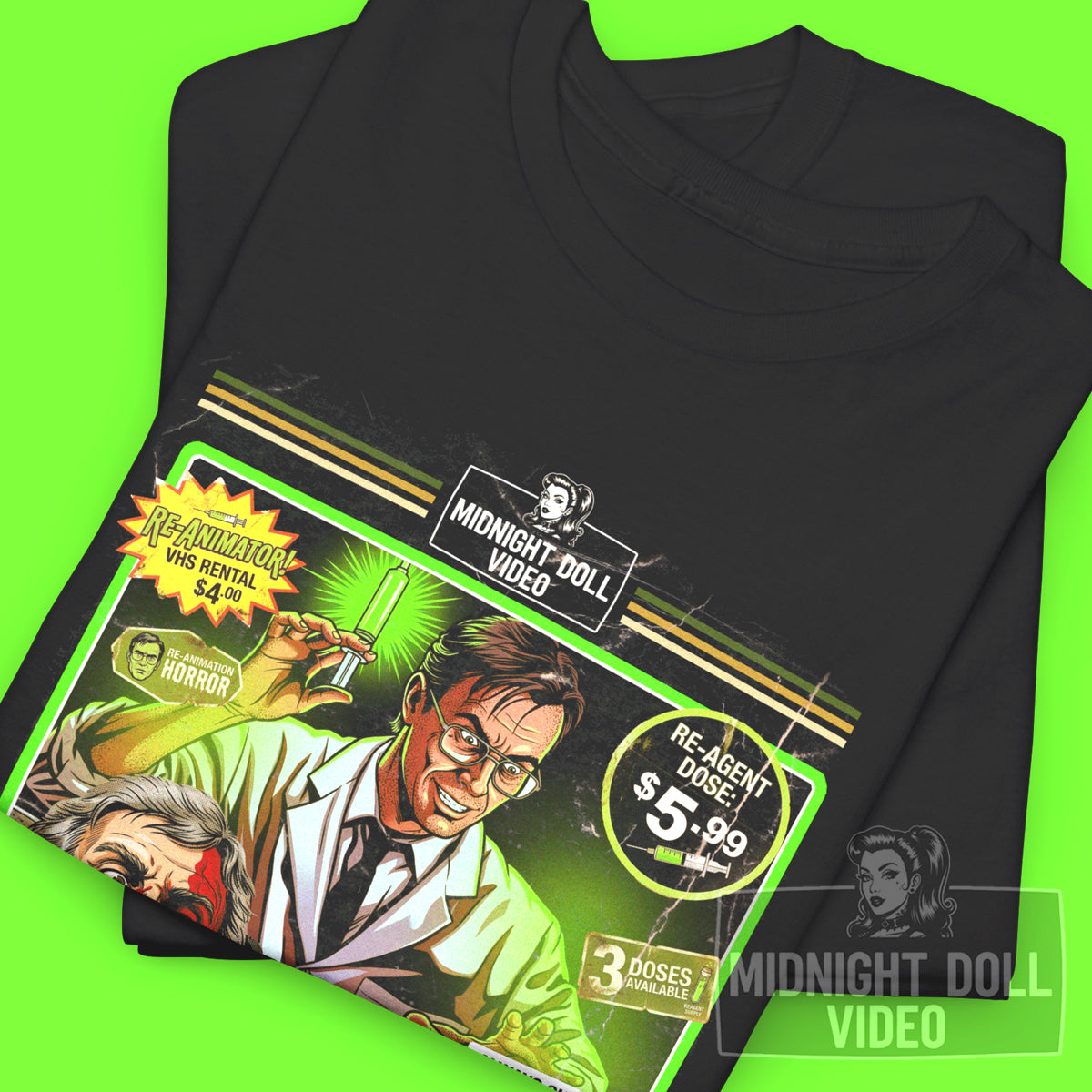 Re-Animator (1985) - "Herbert West's Reagent" VHS Tribute T-Shirt