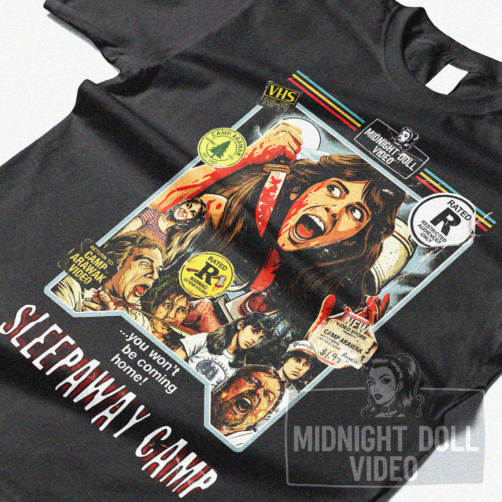SLEEPAWAY CAMP (1983) - "CAMP ARAWAK" VHS TRIBUTE T-SHIRT