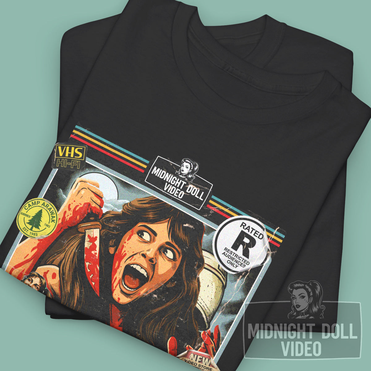 SLEEPAWAY CAMP (1983) - "CAMP ARAWAK" VHS TRIBUTE T-SHIRT