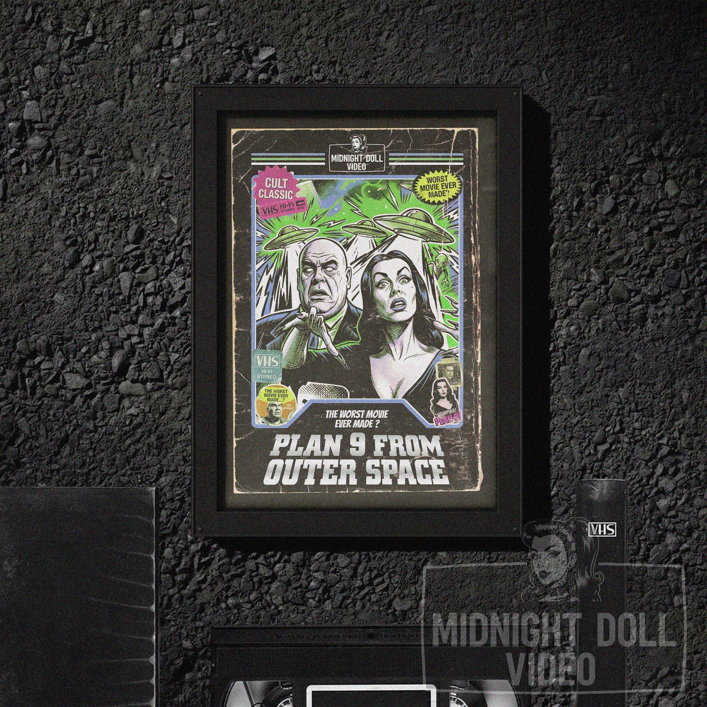 PLAN 9 FROM OUTER SPACE (1959) - "VAMPIRA" VHS TRIBUTE ART PRINT