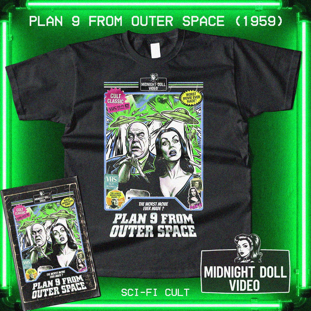 PLAN 9 FROM OUTER SPACE (1959) - VHS TRIBUTE T-SHIRT