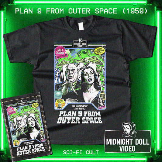 PLAN 9 FROM OUTER SPACE (1959) - VHS TRIBUTE T-SHIRT