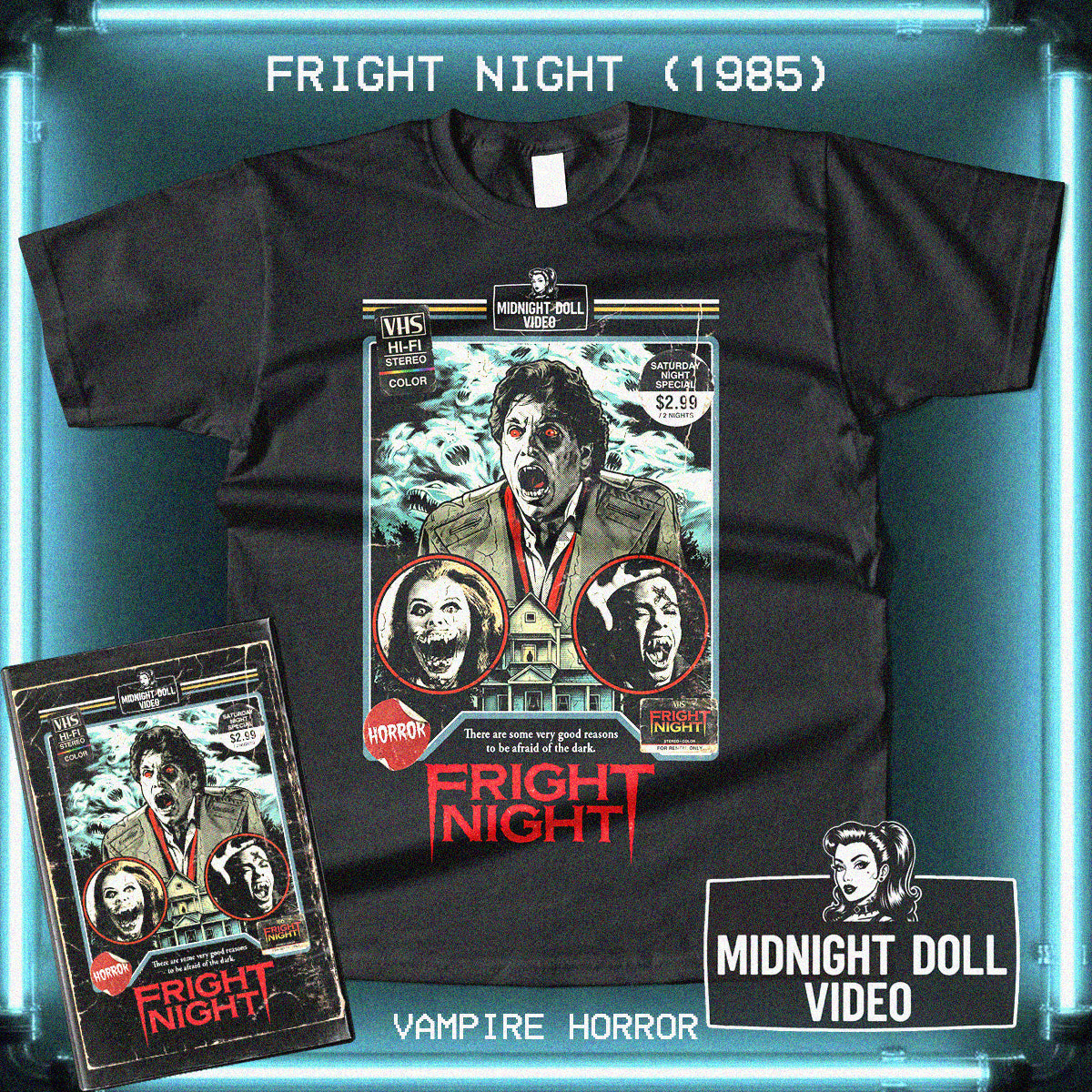 Fright Night (1985) - "Jerry Dandrige" VHS Tribute T-Shirt
