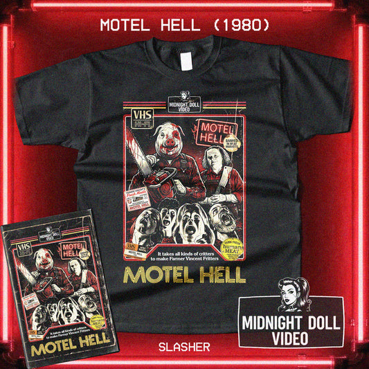 Motel Hell (1980) - Farmer Vincent's VHS Tribute T-Shirt