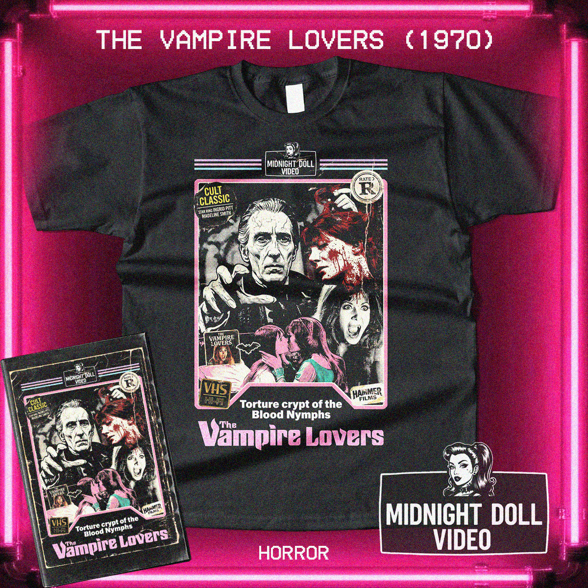 The Vampire Lovers (1970) ''Hammer Horror'' - VHS Tribute T-shirt