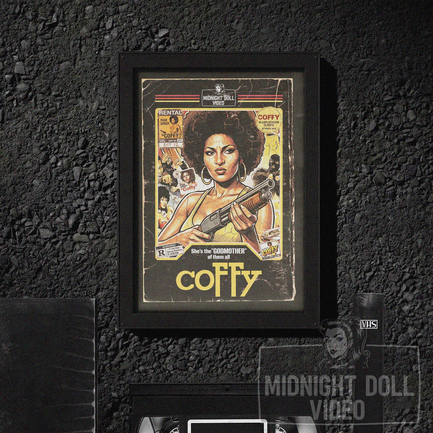 COFFY (1973) - "THE BADDEST ONE-CHICK HIT-SQUAD" VHS TRIBUTE ART PRINT