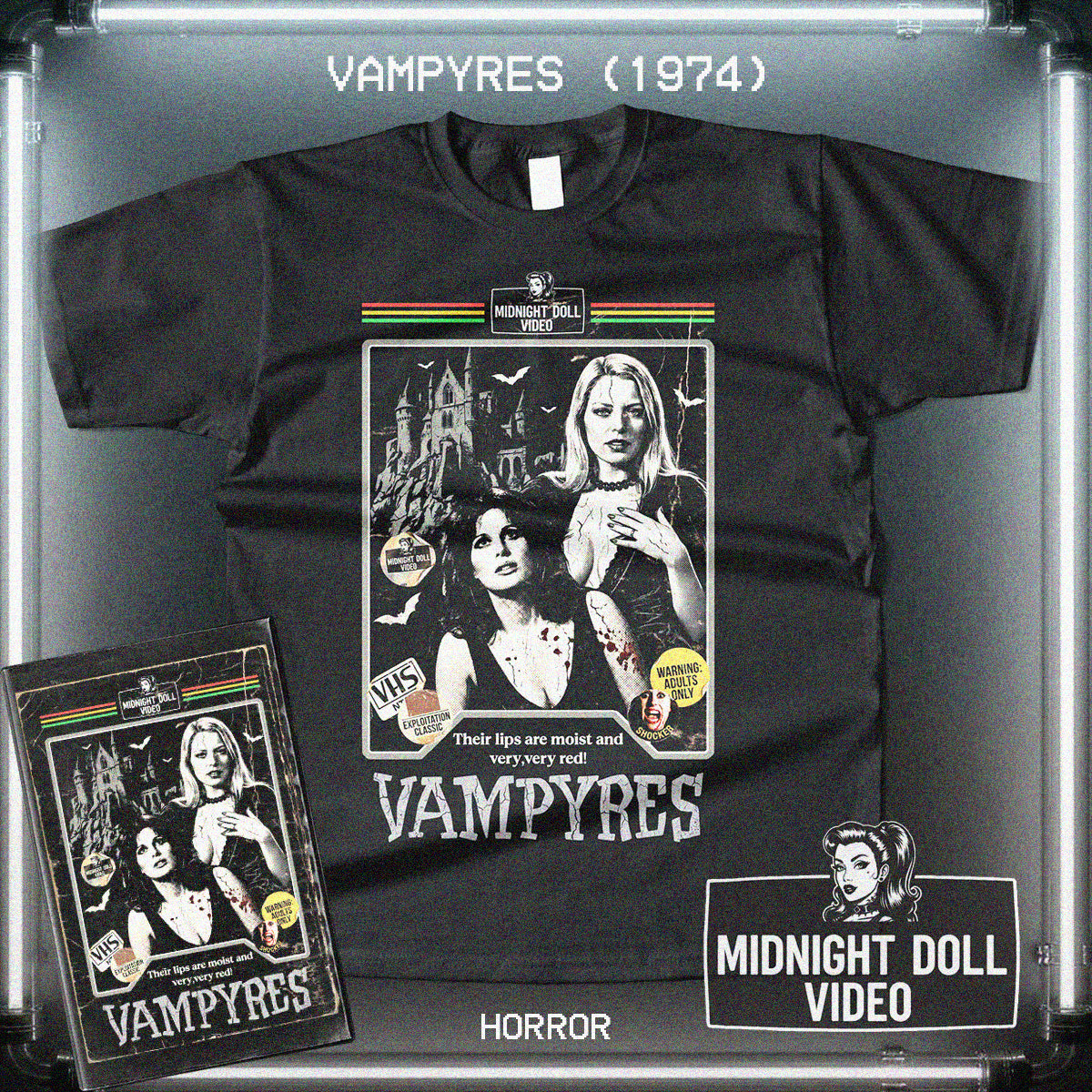 Vampyres (1974) - "Very, Very Red" VHS Tribute T-Shirt