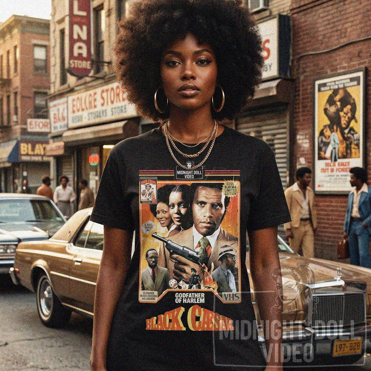 Black Caesar (1973) - "The Godfather of Harlem" VHS Tribute T-Shirt