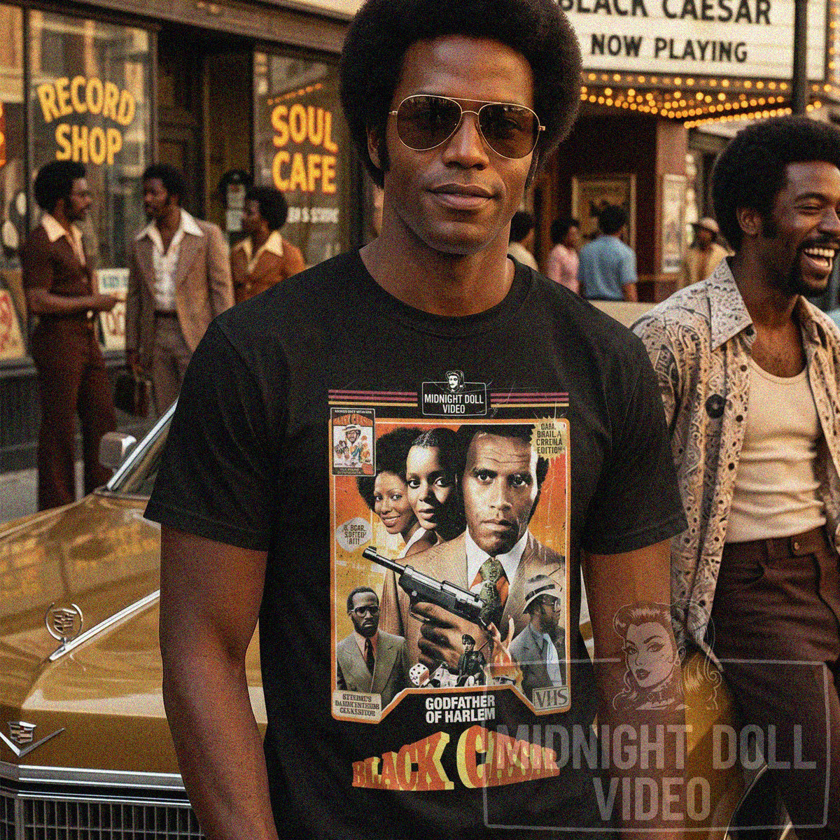 Black Caesar (1973) - "The Godfather of Harlem" VHS Tribute T-Shirt
