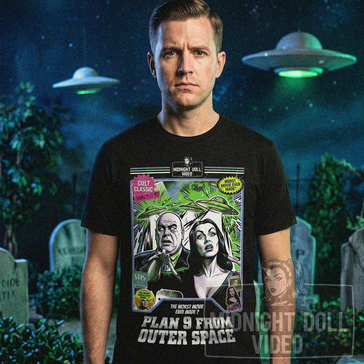 PLAN 9 FROM OUTER SPACE (1959) - VHS TRIBUTE T-SHIRT