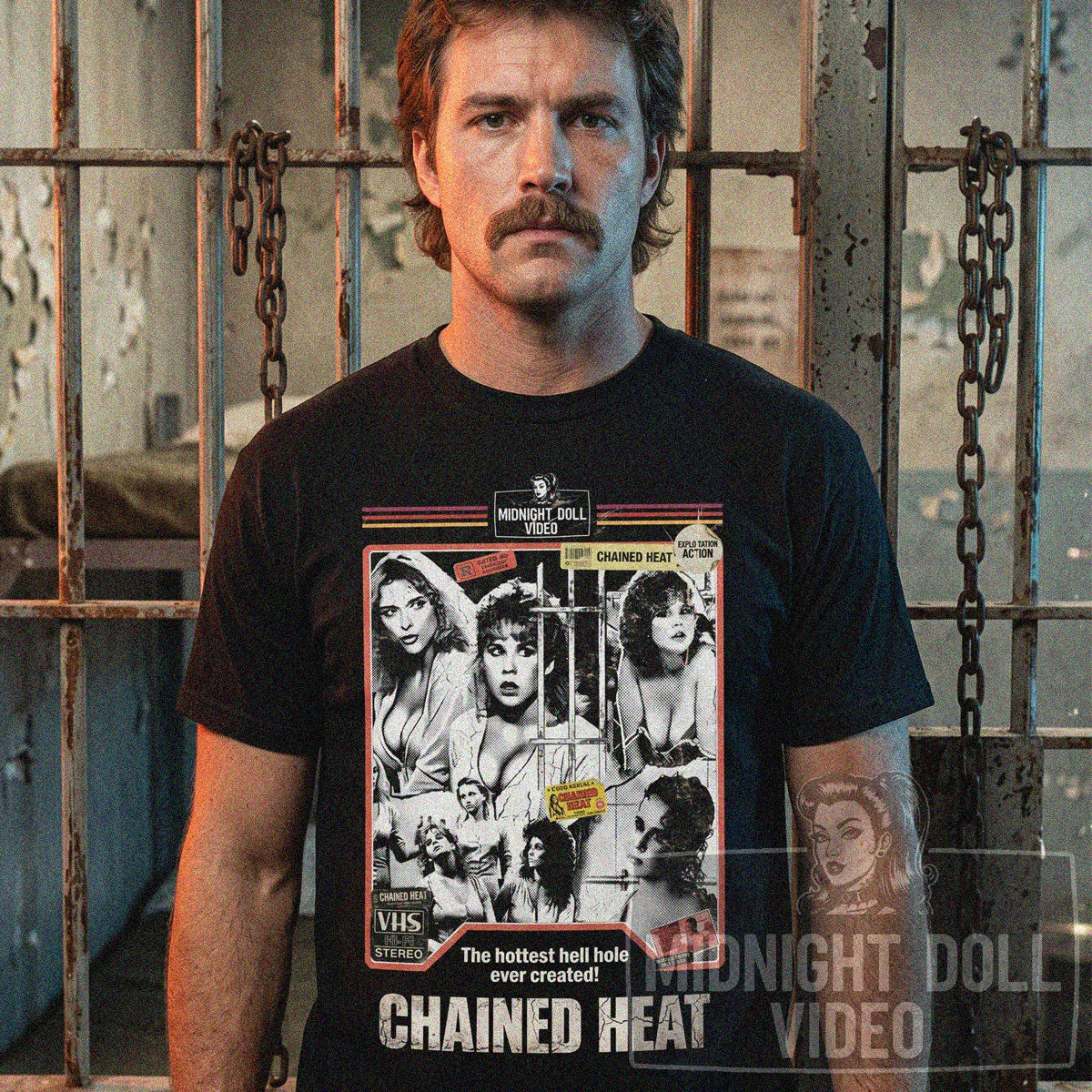 CHAINED HEAT (1983) - "THE HOTTEST HELL HOLE" VHS TRIBUTE T-SHIRT