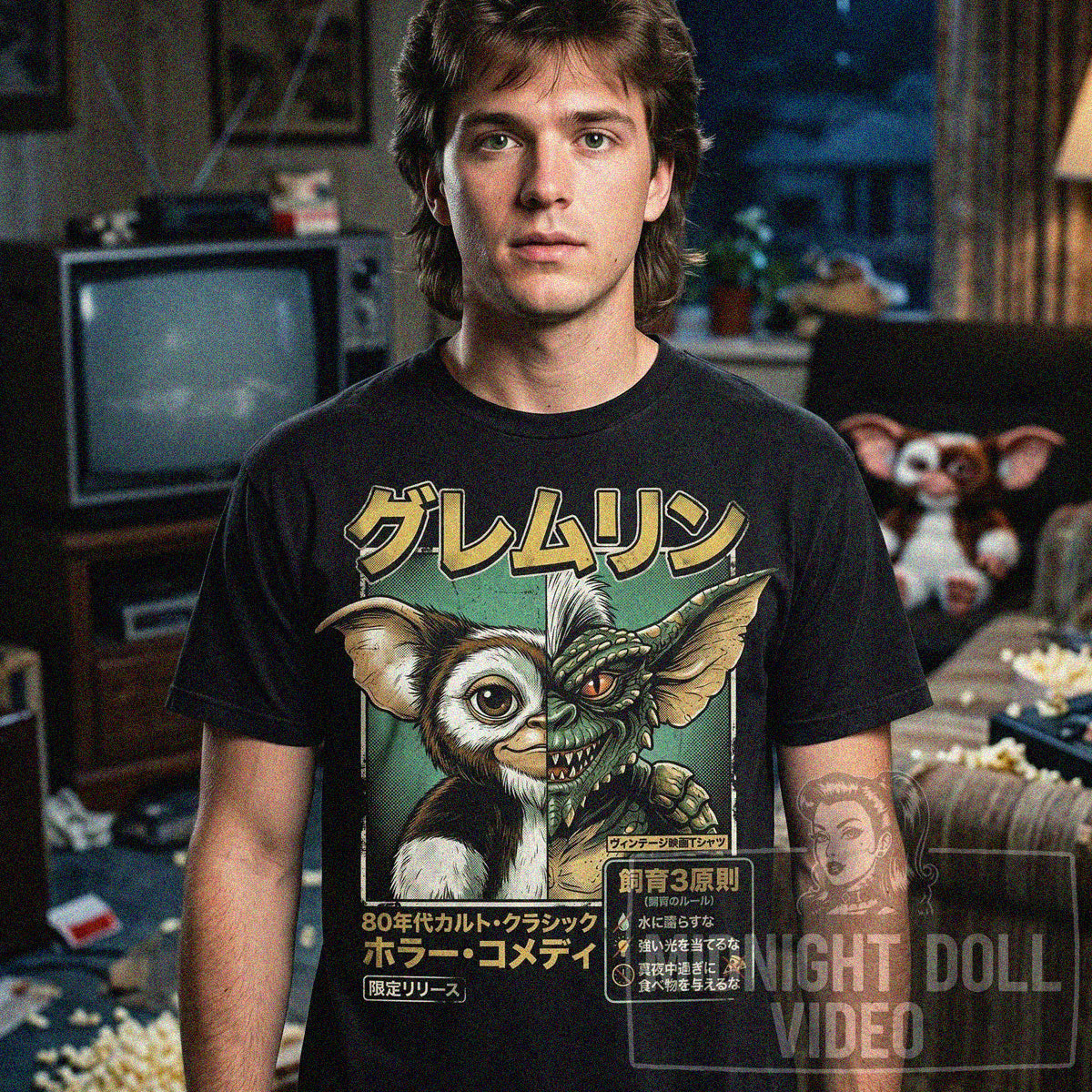 Gremlins (1984) - Gizmo vs Stripe Japanese Retro T-Shirt