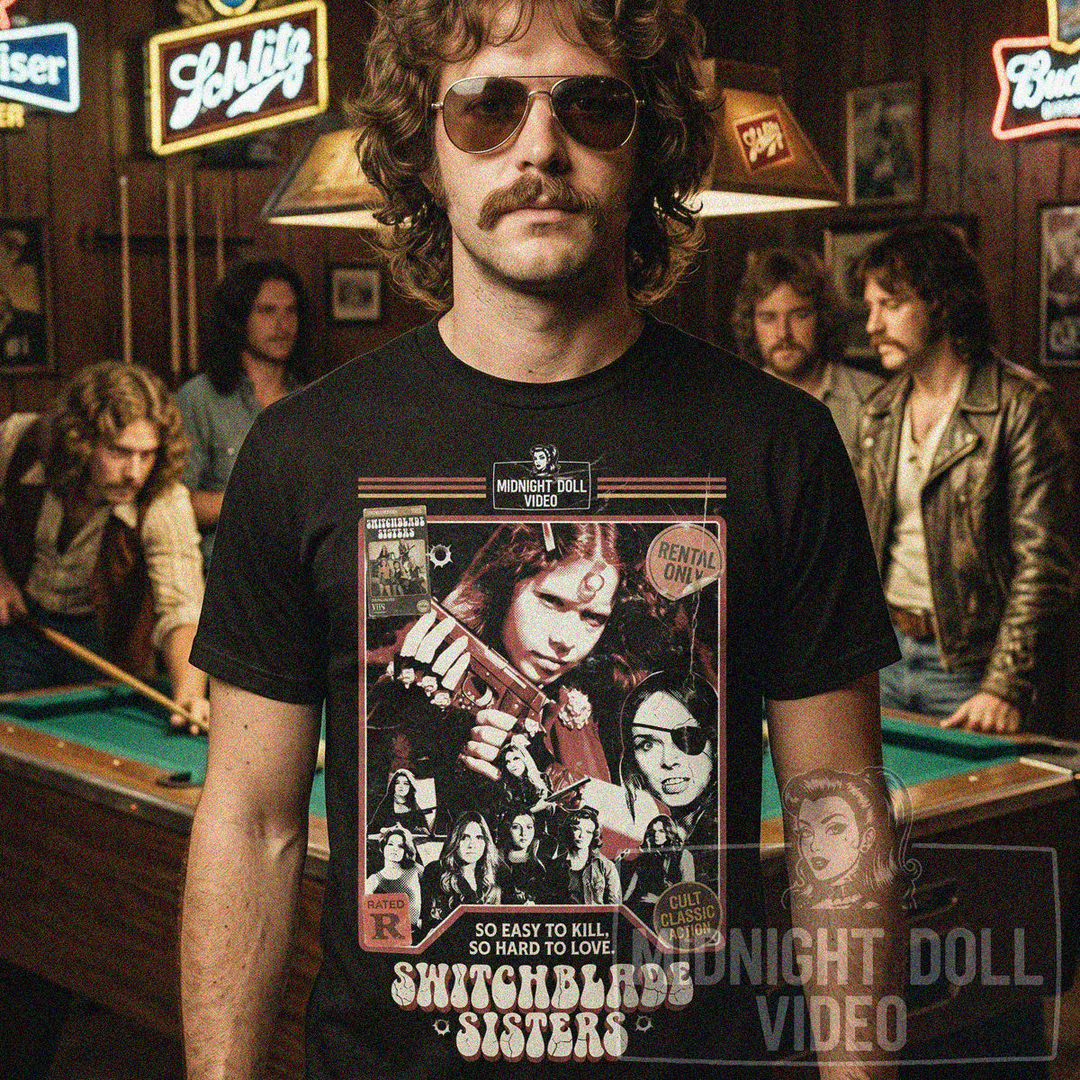 SWITCHBLADE SISTERS (1975) - "SO EASY TO KILL" VHS TRIBUTE T-SHIRT