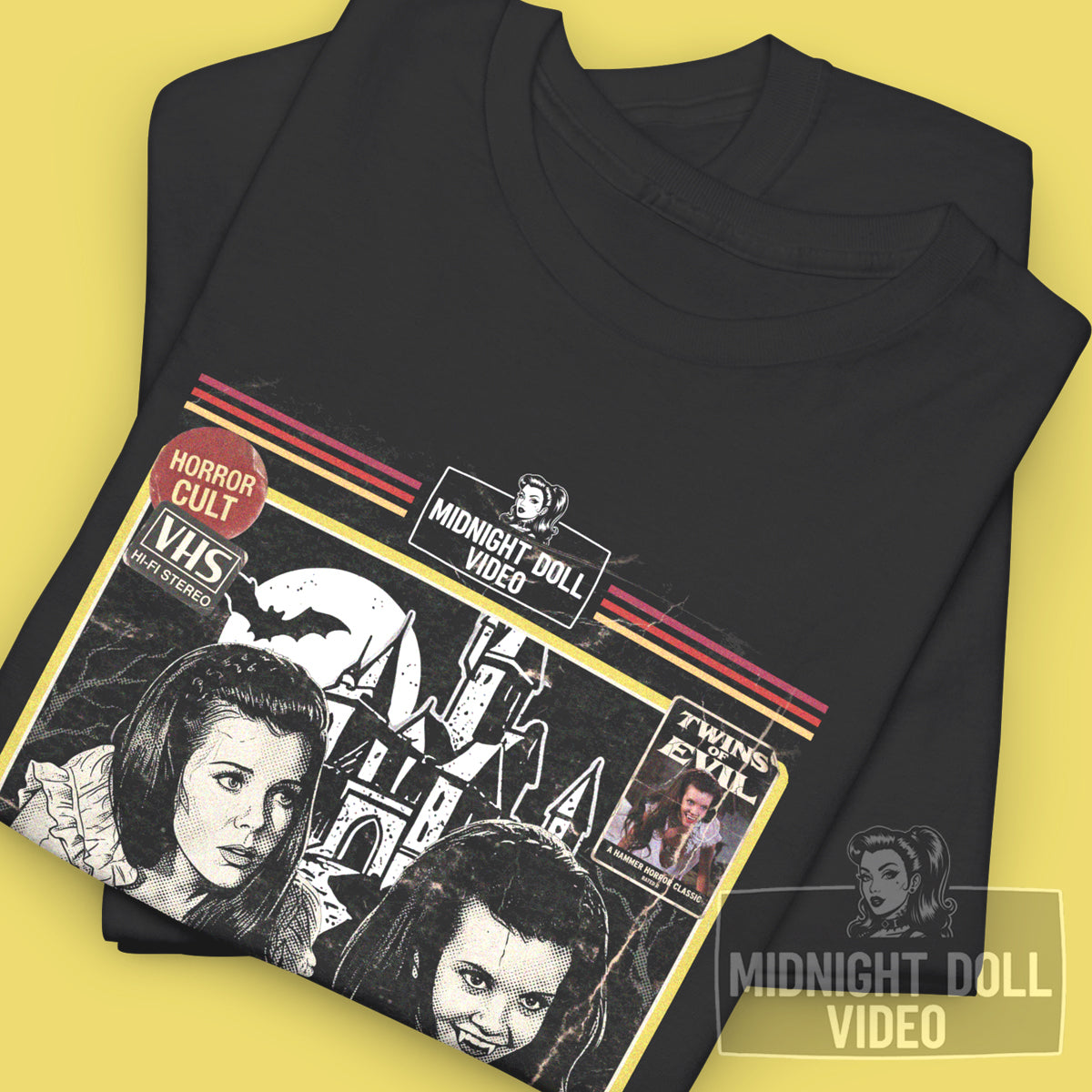 TWINS OF EVIL (1971) - "BEAUTY & BLOOD" VHS TRIBUTE T-SHIRT