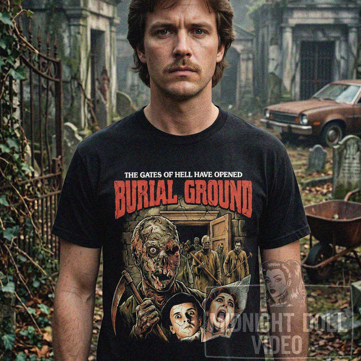 BURIAL GROUND (1981) - "THE GATES OF HELL HAVE OPENED" VINTAGE T-SHIRT