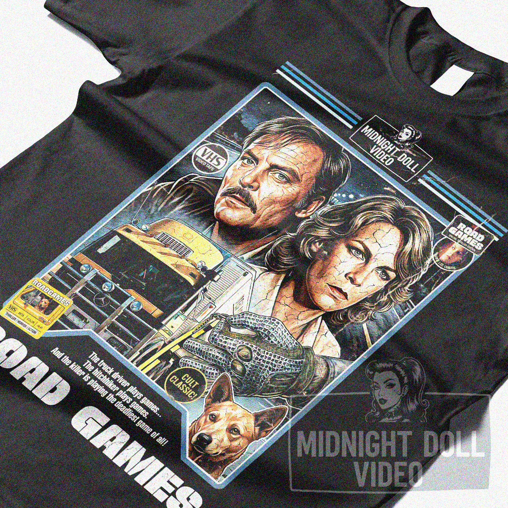 ROAD GAMES (1981) - "THE DEADLIEST GAME" - VHS TRIBUTE T-SHIRT