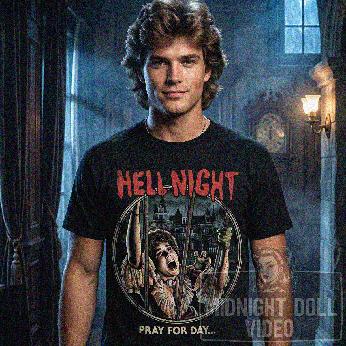 HELL NIGHT (1981) - "PRAY FOR DAY" - LINDA BLAIR VINTAGE T-SHIRT