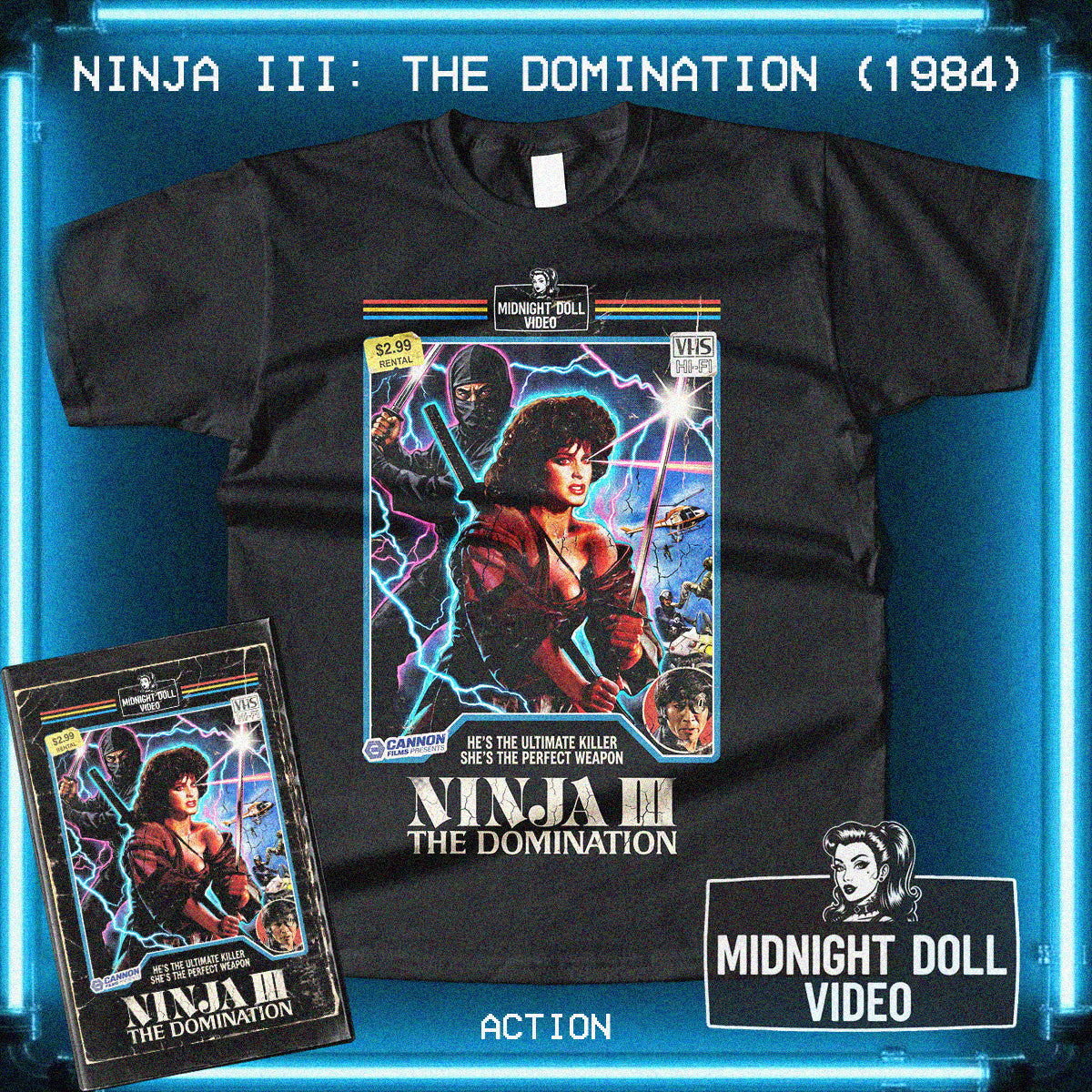 Ninja III: The Domination (1984) - "The Perfect Weapon" VHS Tribute T-Shirt