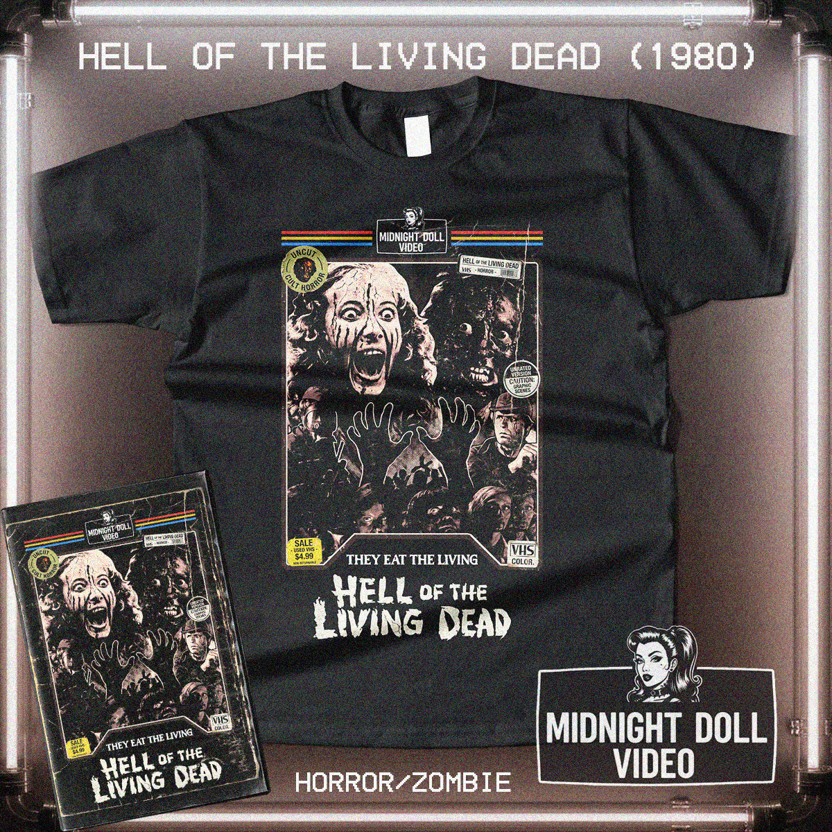 Hell of the Living Dead (1980) - "They Eat the Living" VHS Tribute T-Shirt
