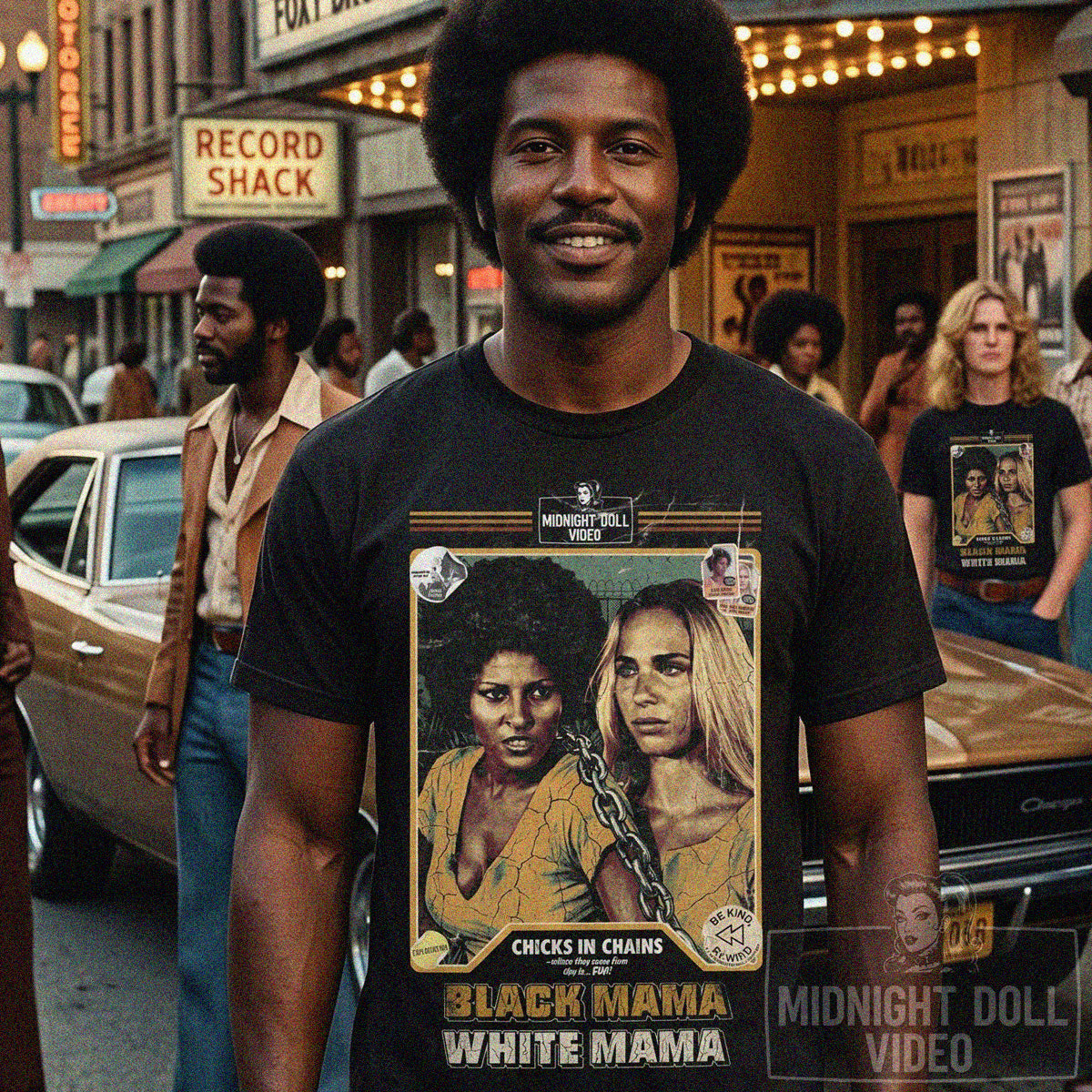 BLACK MAMA, WHITE MAMA (1973) - "CHICKS IN CHAINS" RETRO VHS TRIBUTE T-SHIRT