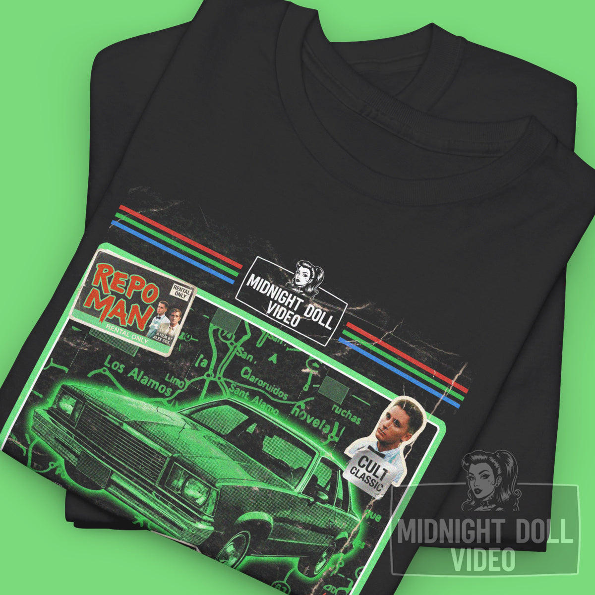 REPO MAN (1984) - "IT'S 4 A.M. DO YOU KNOW WHERE YOUR CAR IS?" VHS TRIBUTE T-SHIRT