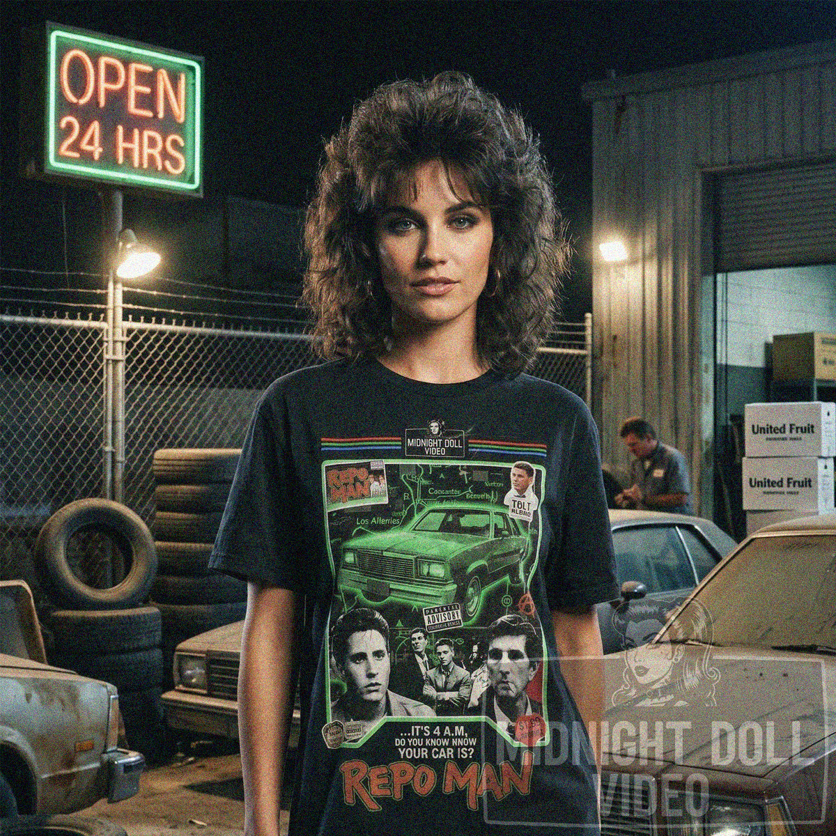 REPO MAN (1984) - "IT'S 4 A.M. DO YOU KNOW WHERE YOUR CAR IS?" VHS TRIBUTE T-SHIRT
