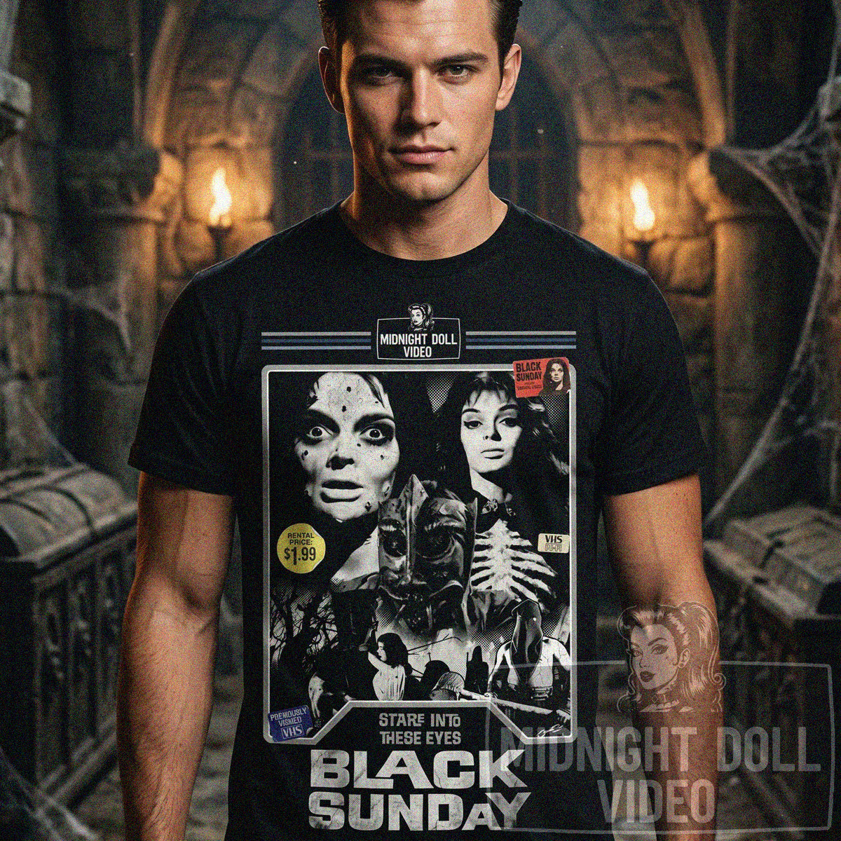 BLACK SUNDAY (1960) - "STARE INTO THESE EYES" VHS TRIBUTE T-SHIRT
