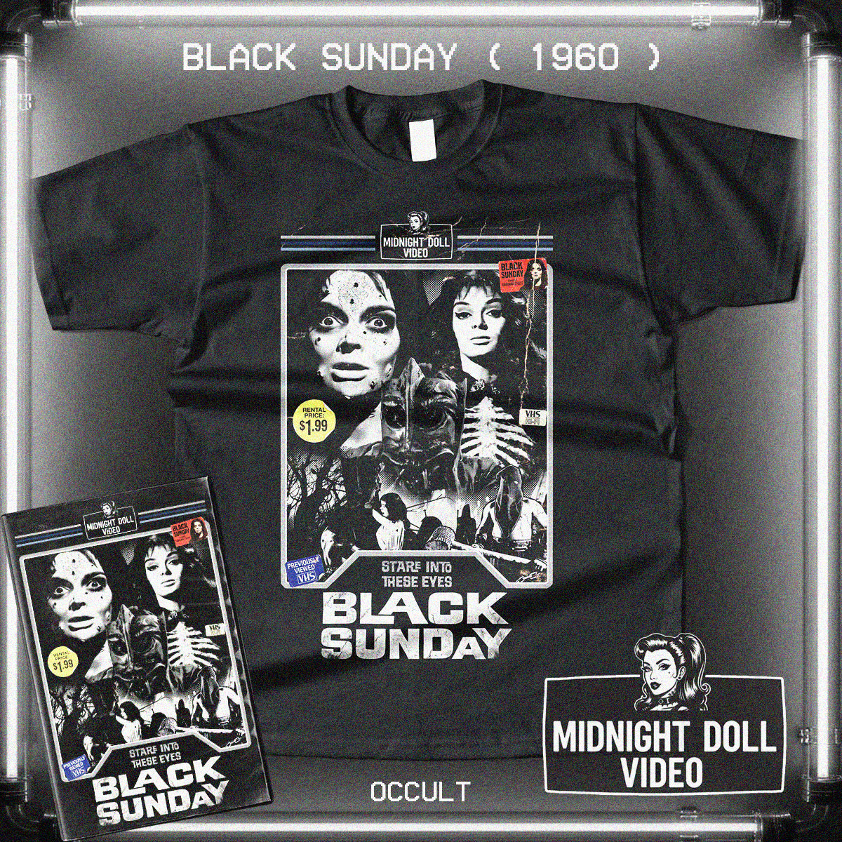 BLACK SUNDAY (1960) - "STARE INTO THESE EYES" VHS TRIBUTE T-SHIRT