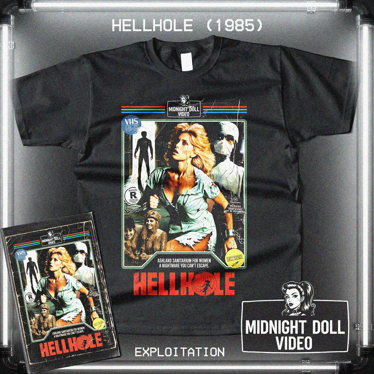 HELLHOLE (1985) - "A NIGHTMARE YOU CAN'T ESCAPE" VHS TRIBUTE T-SHIRT