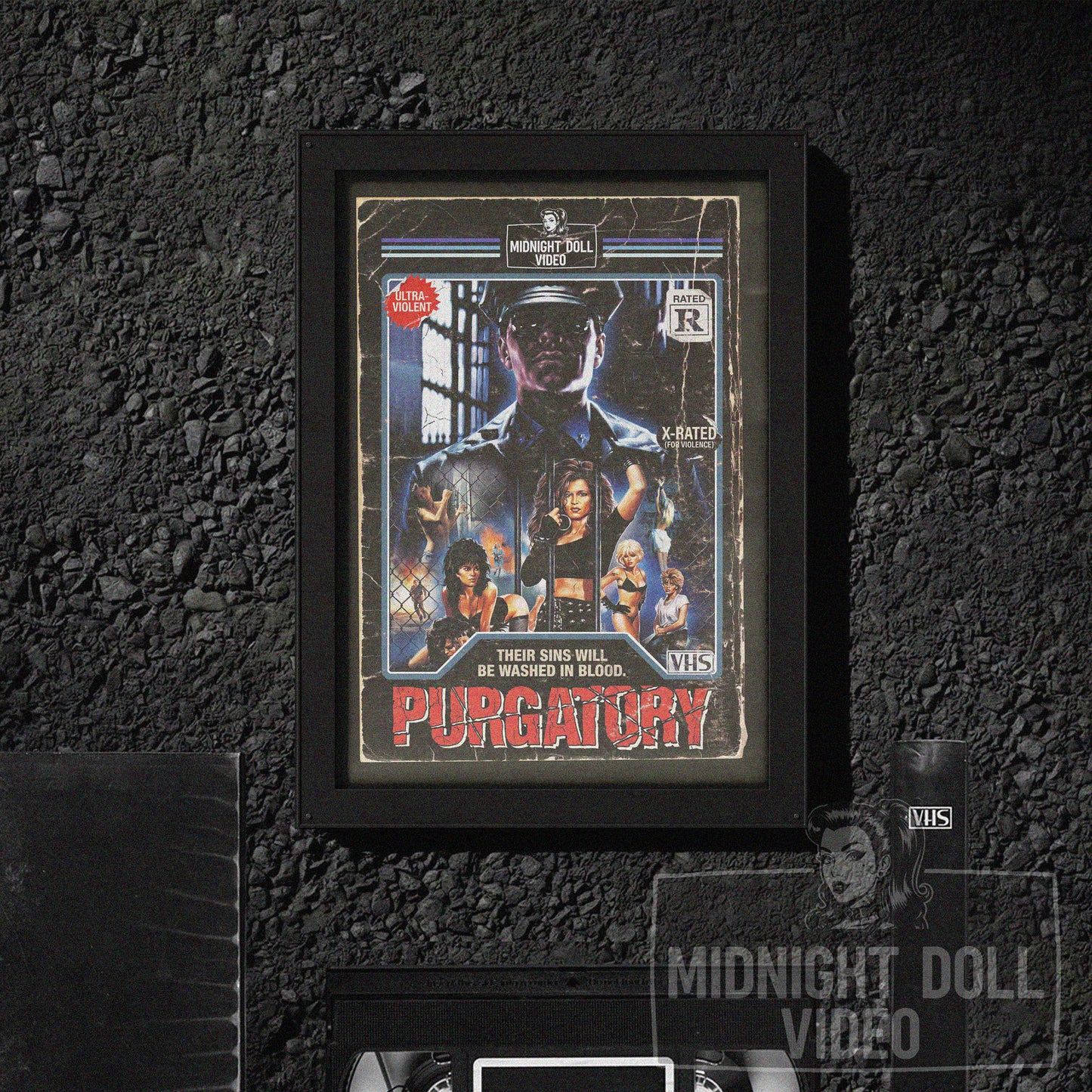PURGATORY (1988) - "THEIR SINS WILL BE WASHED IN BLOOD" VHS TRIBUTE ART PRINT
