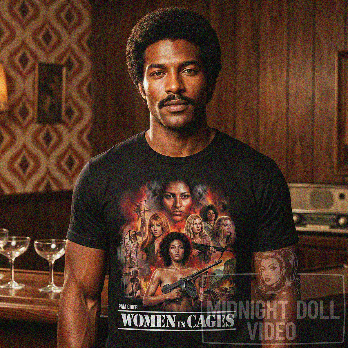 WOMEN IN CAGES (1971) - PAM GRIER EXPLOITATION VINTAGE T-SHIRT