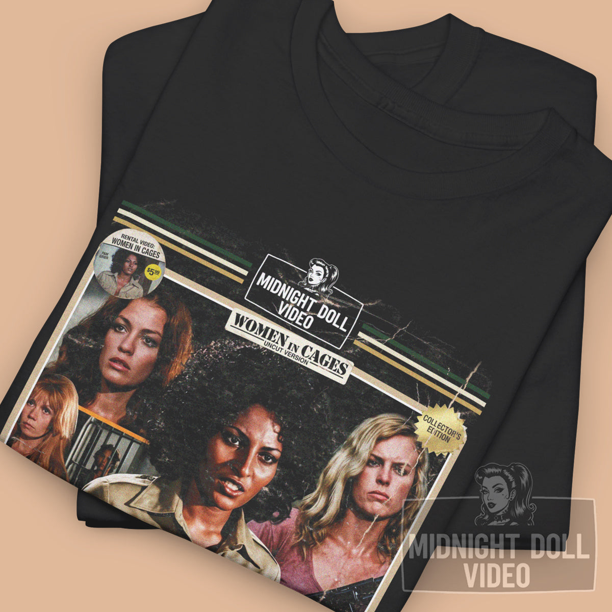 WOMEN IN CAGES (1971) - "PRISON FOR SOME... HELL FOR THE OTHERS" VHS TRIBUTE T-SHIRT