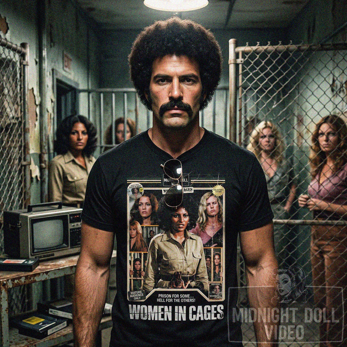 WOMEN IN CAGES (1971) - "PRISON FOR SOME... HELL FOR THE OTHERS" VHS TRIBUTE T-SHIRT