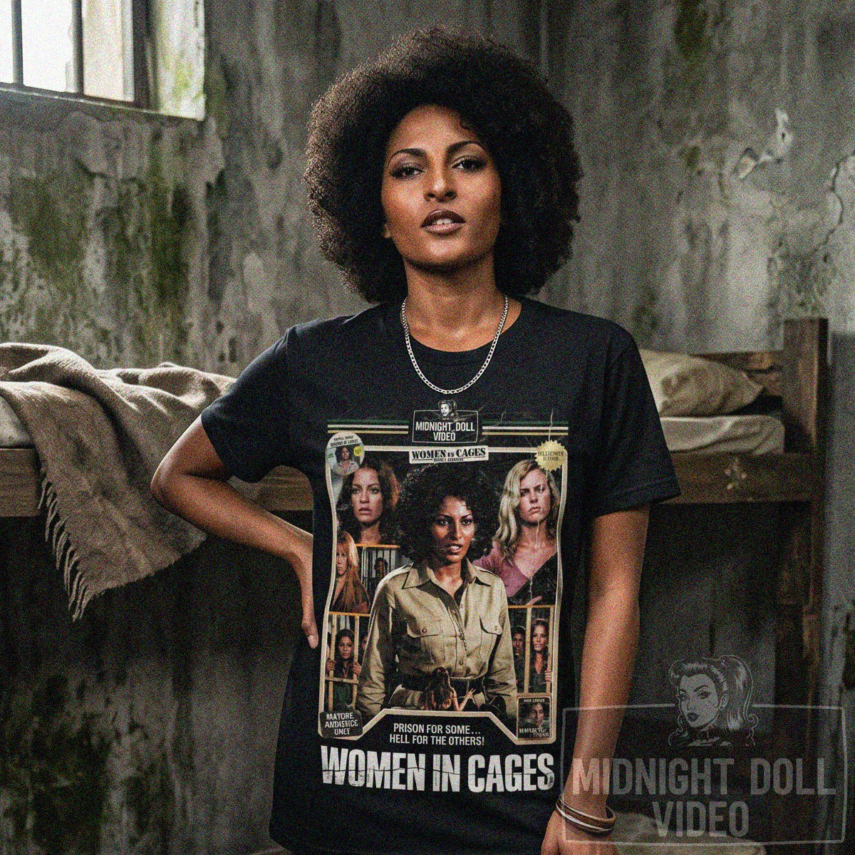 WOMEN IN CAGES (1971) - "PRISON FOR SOME... HELL FOR THE OTHERS" VHS TRIBUTE T-SHIRT