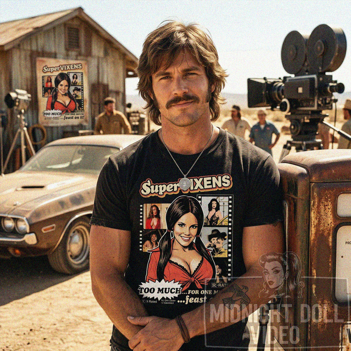 SUPERVIXENS (1975) - "TOO MUCH... FOR ONE MOVIE!" VINTAGE SHIRT