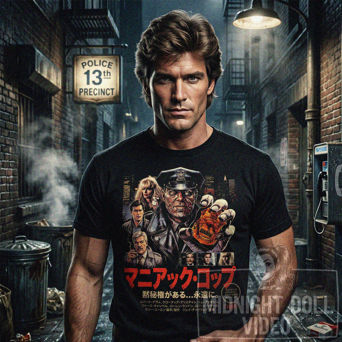 MANIAC COP (1988) - 'YOU HAVE THE RIGHT TO REMAIN SILENT... FOREVER!' JAPANESE T-SHIRT