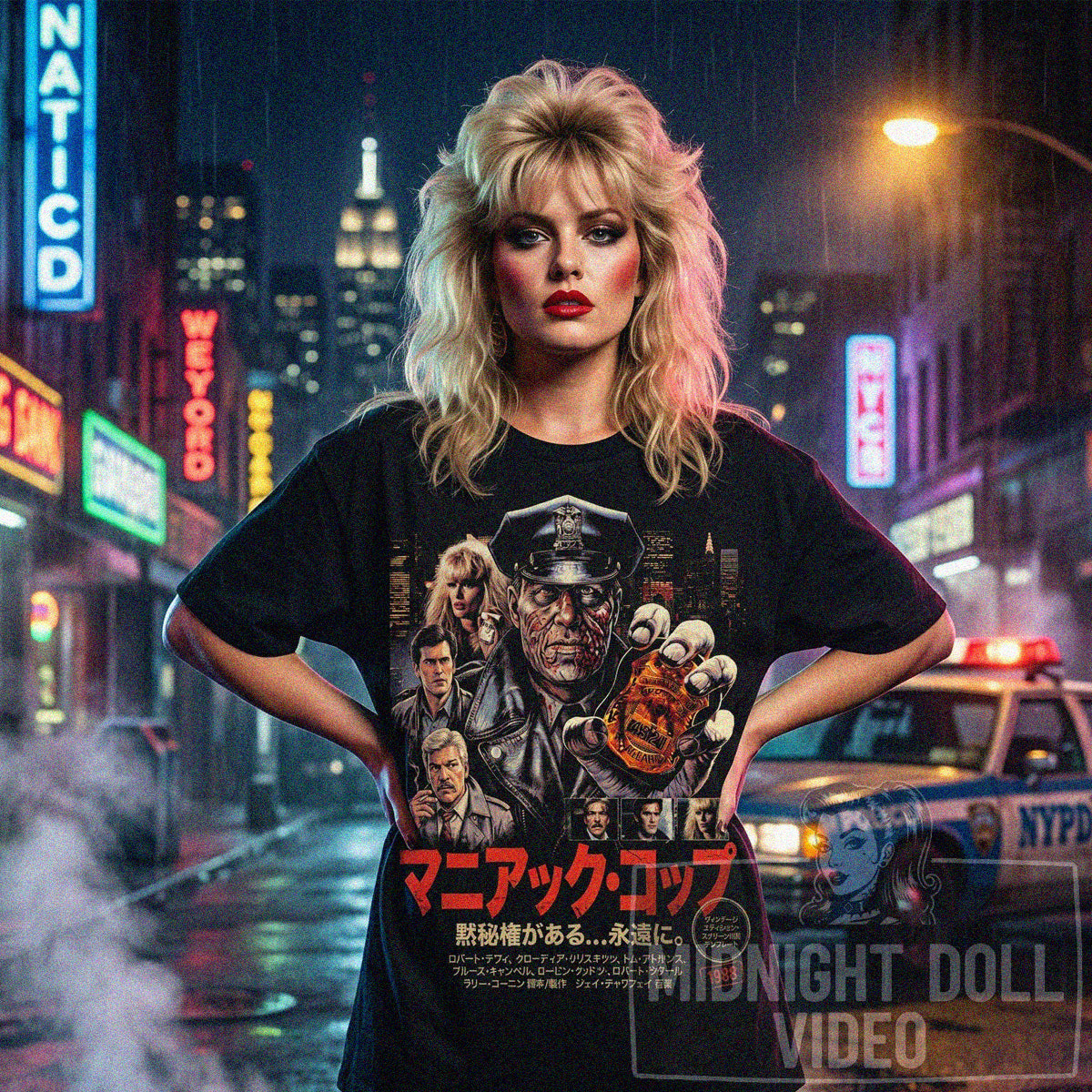 MANIAC COP (1988) - 'YOU HAVE THE RIGHT TO REMAIN SILENT... FOREVER!' JAPANESE T-SHIRT