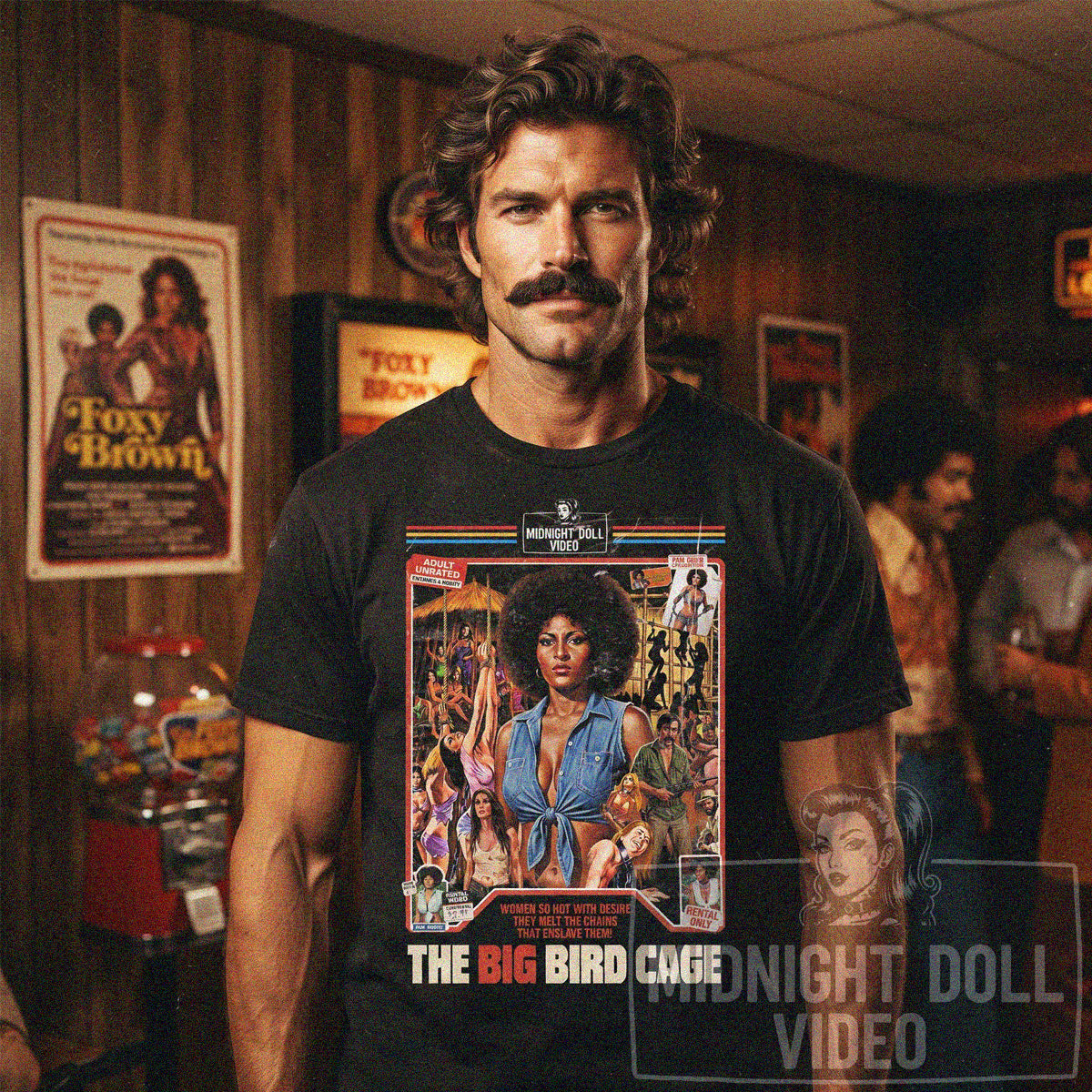 THE BIG BIRD CAGE (1972) - "WOMEN SO HOT WITH DESIRE" VHS TRIBUTE T-SHIRT