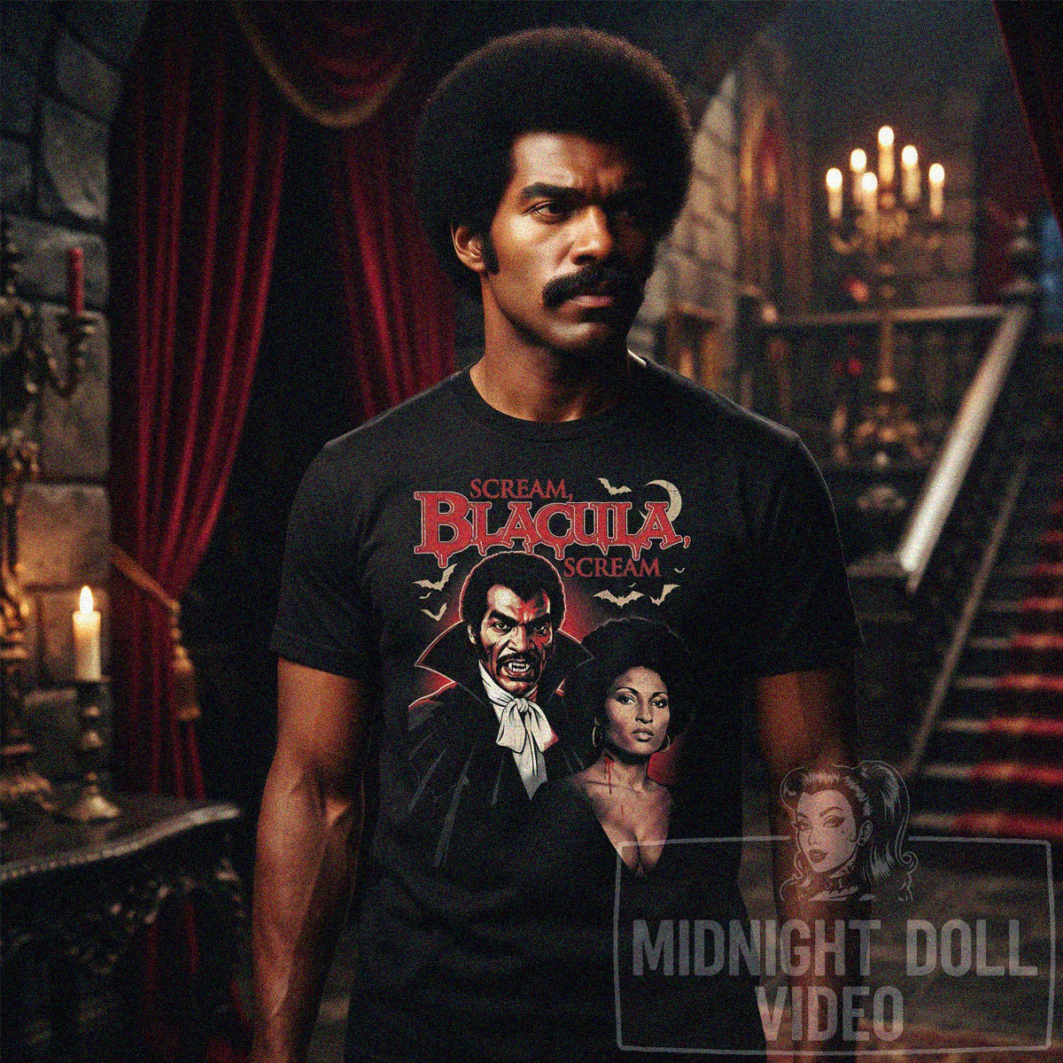SCREAM, BLACULA, SCREAM (1973) - "THE BLACK PRINCE OF SHADOWS" VINTAGE SHIRT