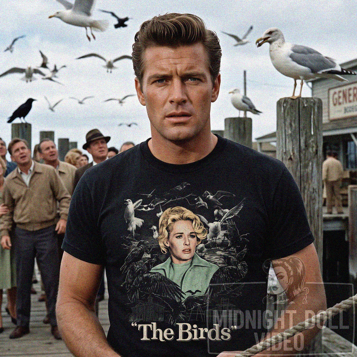 THE BIRDS (1963) - "ALFRED HITCHCOCK'S MASTERPIECE" VINTAGE SHIRT