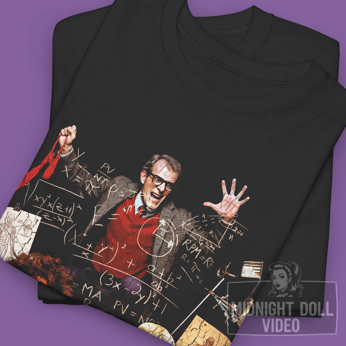 THE INVISIBLE MANIAC (1990) - "AN OUTRAGEOUS LESSON IN PHYSICS AND PHYSIQUES!" VINTAGE SHIRT