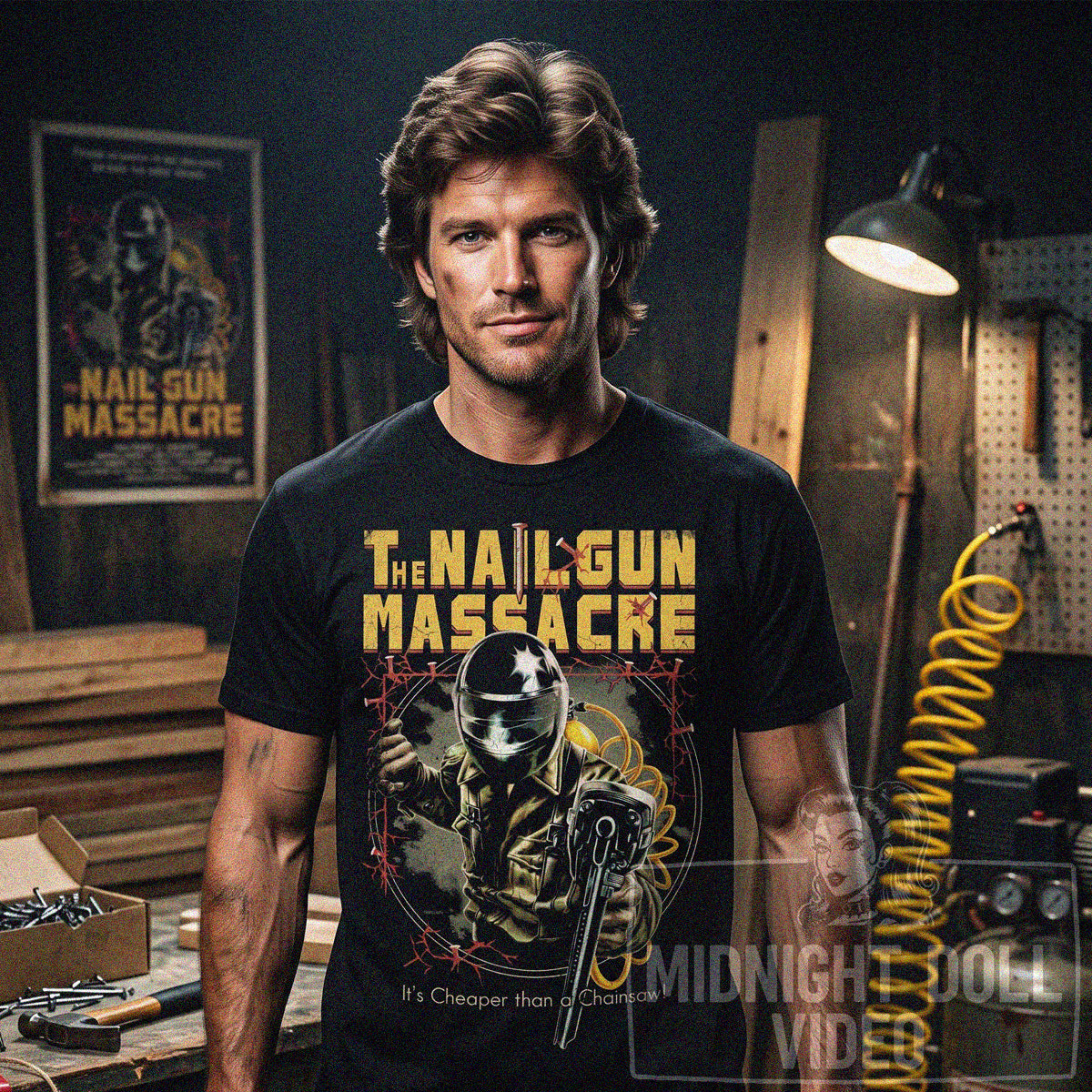 THE NAILGUN MASSACRE (1985) - "IT'S CHEAPER THAN A CHAINSAW!" VINTAGE SHIRT