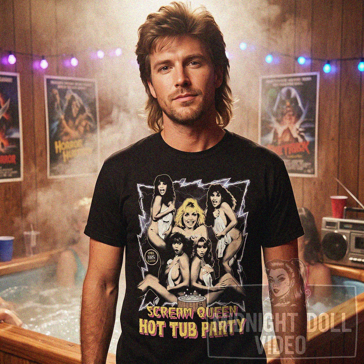SCREAM QUEEN HOT TUB PARTY (1991) - "FIVE SCREAM QUEENS, ONE HOT TUB" VINTAGE SHIRT