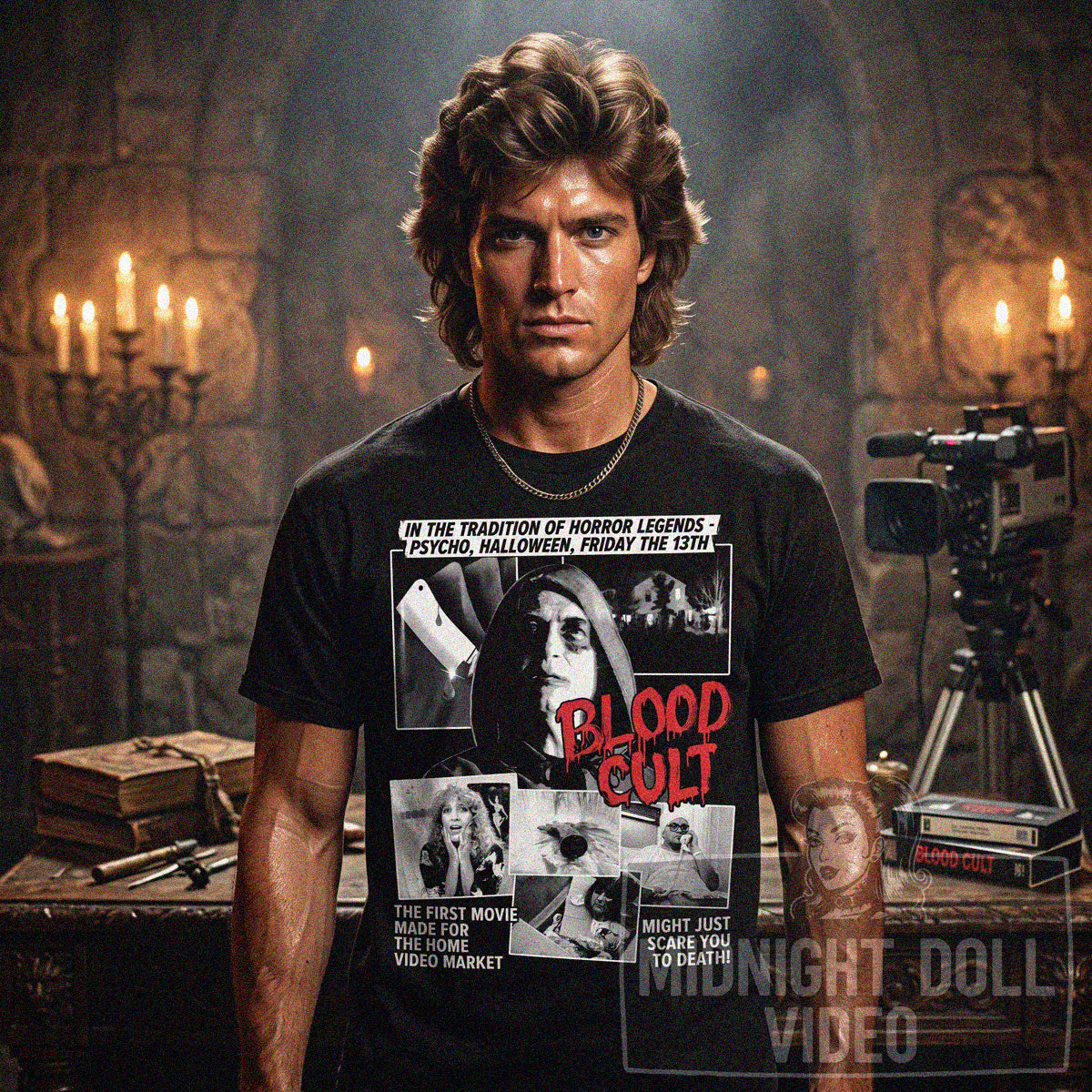 BLOOD CULT (1985) - "THE FIRST MOVIE MADE FOR HOME VIDEO" VINTAGE SHIRT