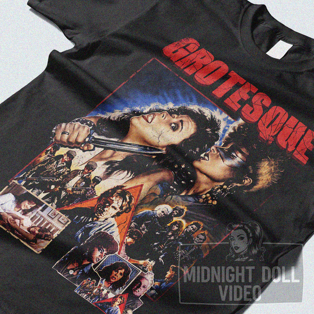 GROTESQUE (1988) - "A NIGHTMARE OF TERROR AND REVENGE" LINDA BLAIR VINTAGE SHIRT