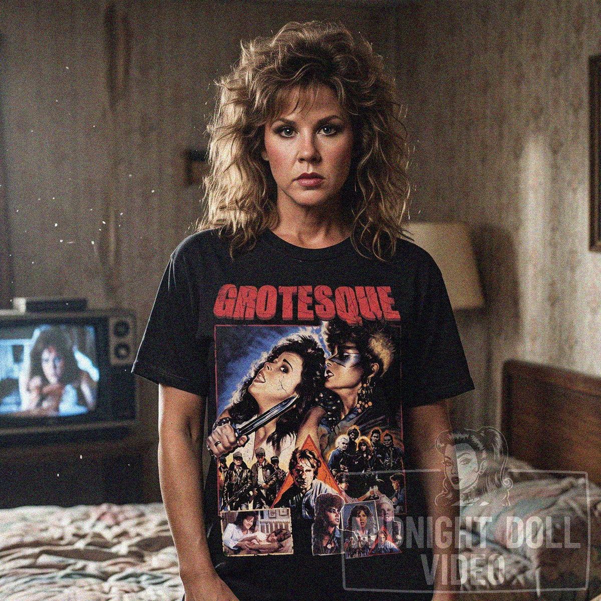 GROTESQUE (1988) - "A NIGHTMARE OF TERROR AND REVENGE" LINDA BLAIR VINTAGE SHIRT