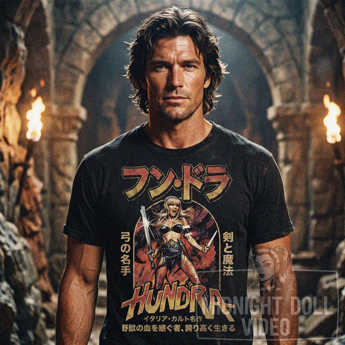 HUNDRA (1983) - "SHE TOOK ON AN ARMY OF BARBARIANS ALONE!" JAPANESE T-SHIRT