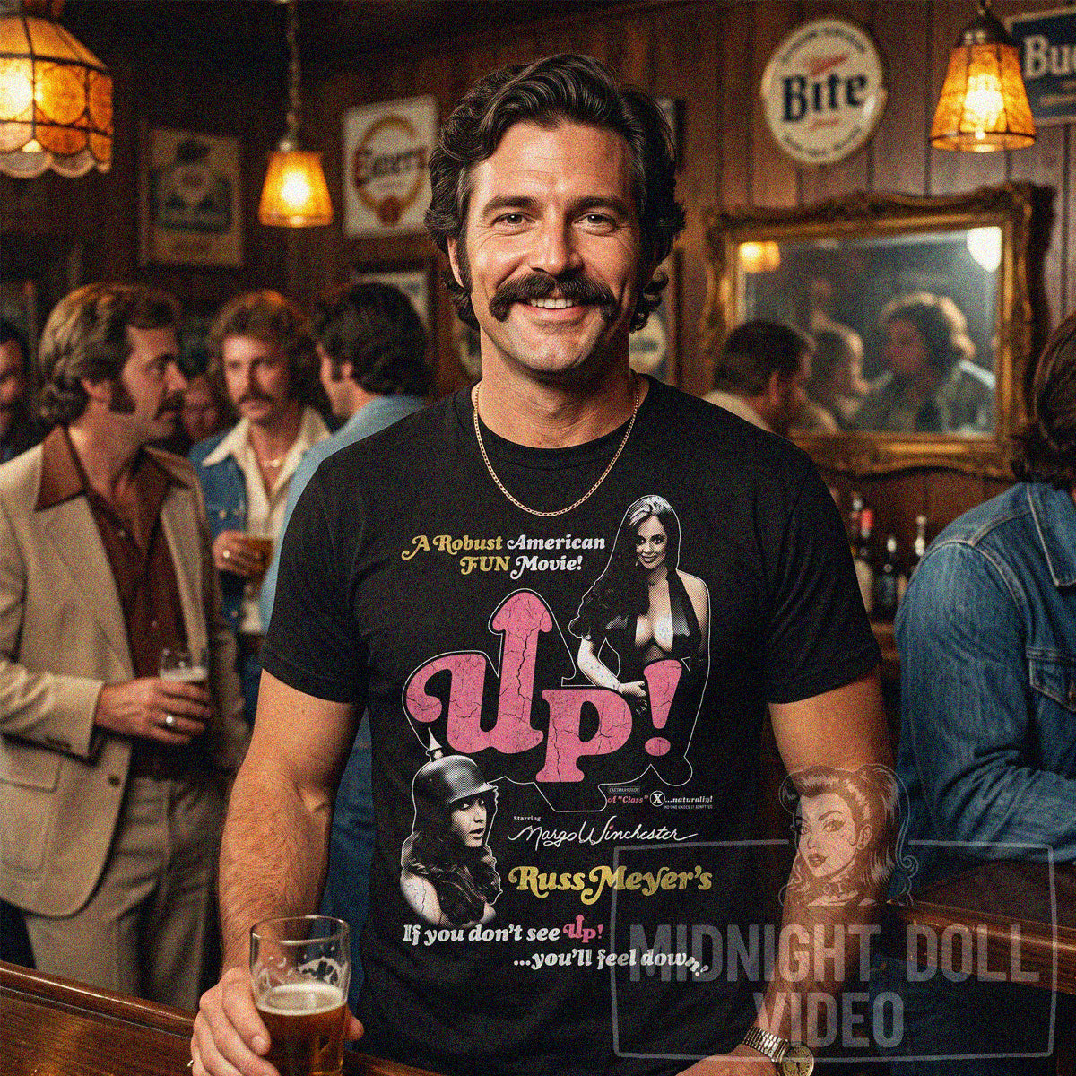 RUSS MEYER'S UP! (1976) - "IF YOU DON'T SEE UP! YOU'LL FEEL DOWN!" VINTAGE SHIRT