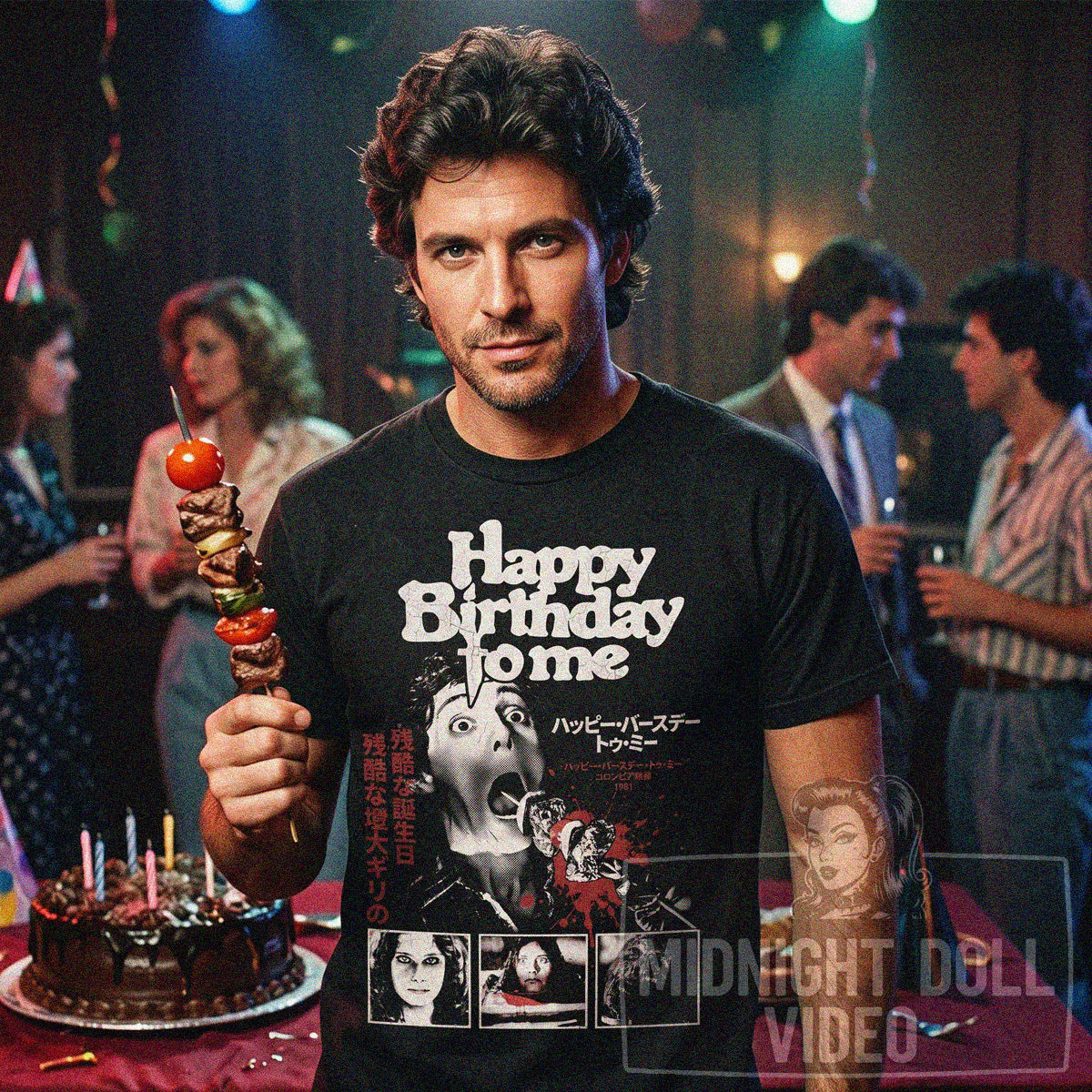 HAPPY BIRTHDAY TO ME (1981) - "JOHN HAS A SIX-FOOT KEBAB..." JAPANESE T-SHIRT